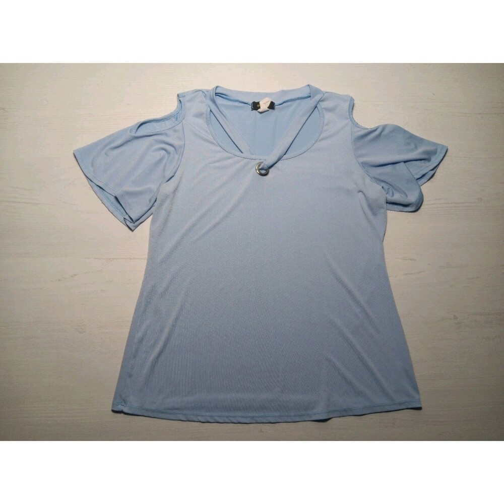 Expresso Ladies Light Blue Blouse Cold Shoulders Size Medium Vintage 90s 00s